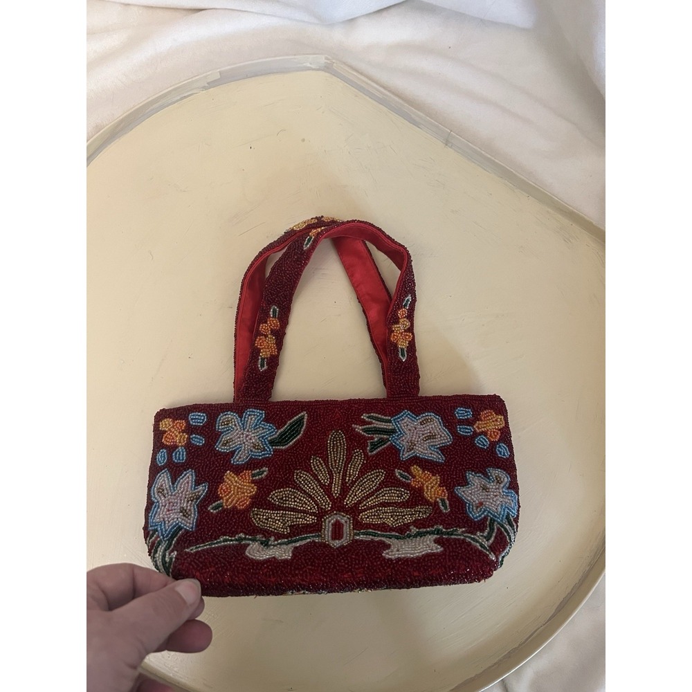 SWEE LO New York vibrant red flower designer little bag- purse, beaded handmade